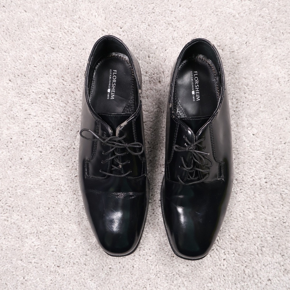 Florsheim Black Leather Dress Shoes Oxford Lace Up Classic Mens 11 D - Flaws - Picture 4 of 9